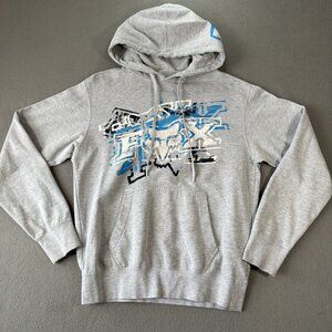 Fox Racing Hoodie Mens M Gray Pullover Fleece Graphic Sweatshirt Y2K Moto Skate